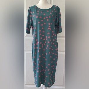 LulaRoe “Julia” Green & Pink Polka Dot Dress Size 2X
